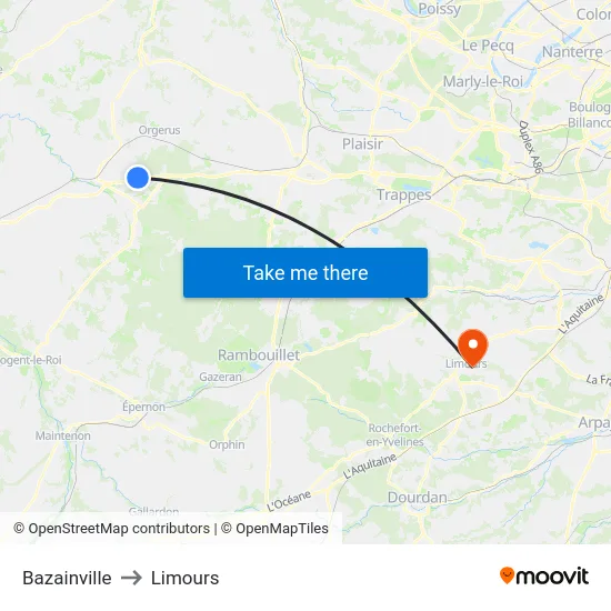 Bazainville to Limours map