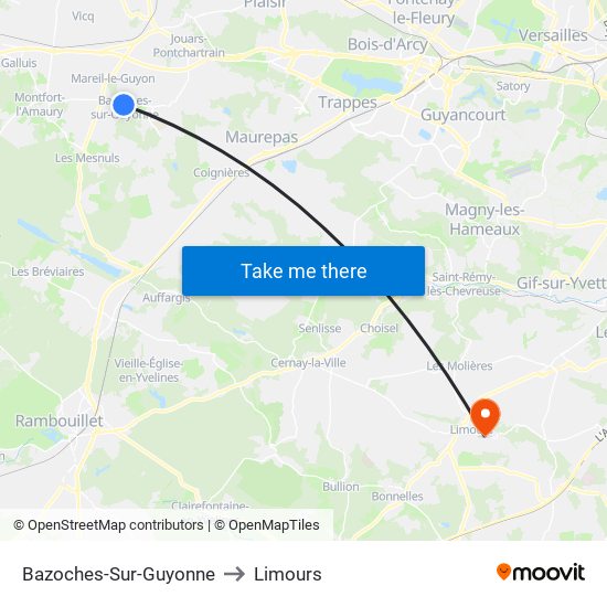 Bazoches-Sur-Guyonne to Limours map