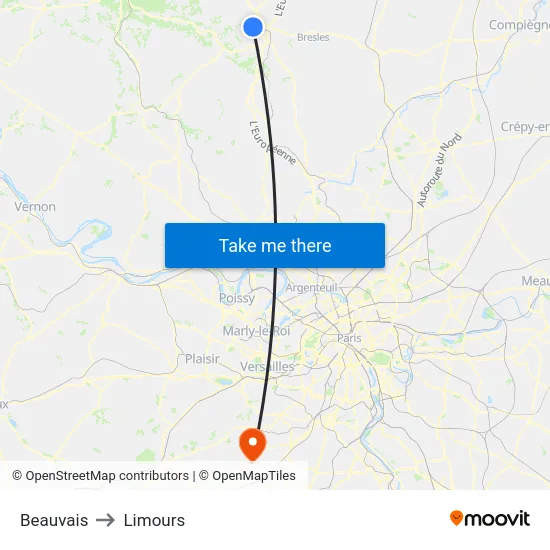 Beauvais to Limours map