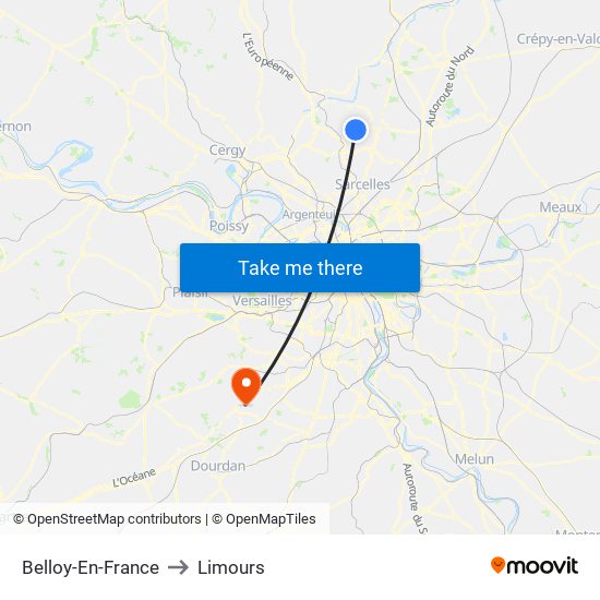 Belloy-En-France to Limours map