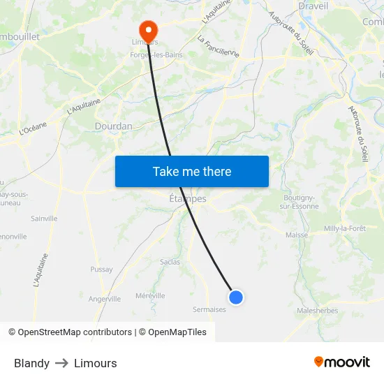Blandy to Limours map
