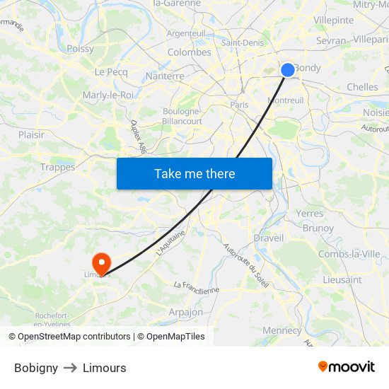 Bobigny to Limours map