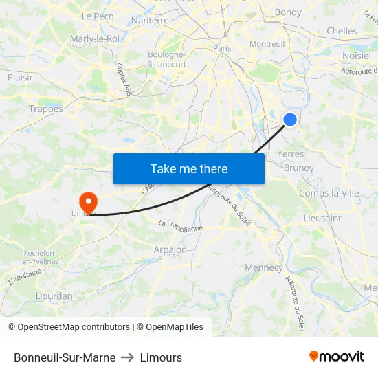 Bonneuil-Sur-Marne to Limours map