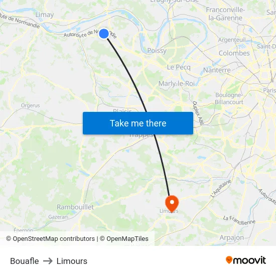 Bouafle to Limours map