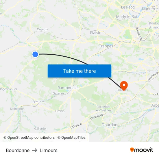 Bourdonne to Limours map
