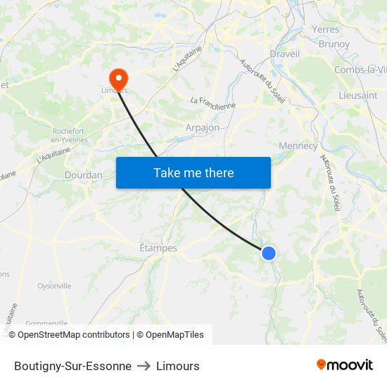 Boutigny-Sur-Essonne to Limours map
