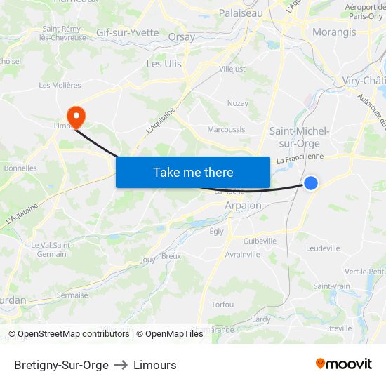 Bretigny-Sur-Orge to Limours map