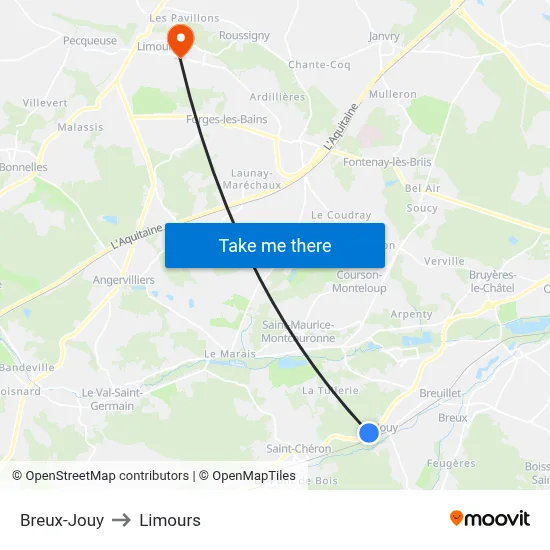 Breux-Jouy to Limours map