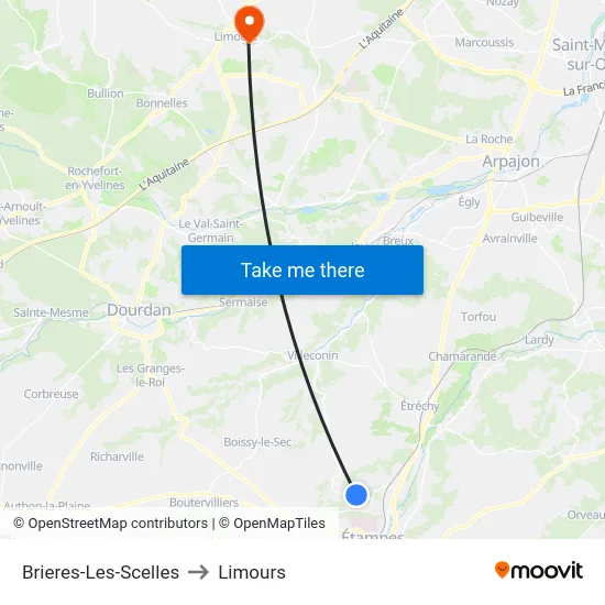 Brieres-Les-Scelles to Limours map