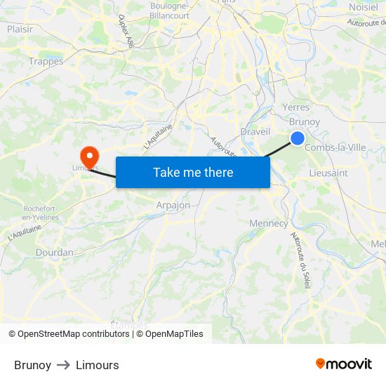 Brunoy to Limours map