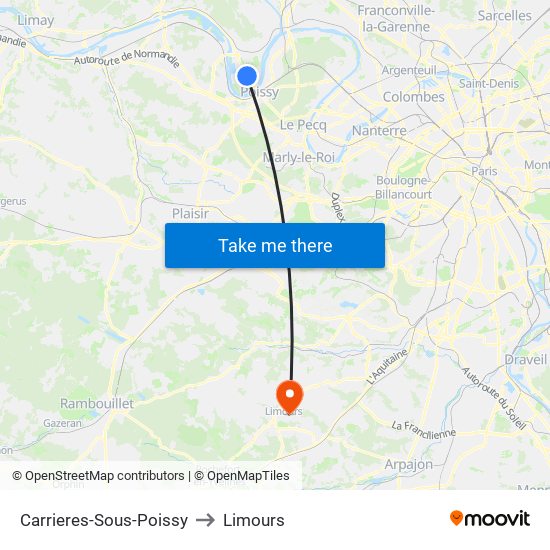 Carrieres-Sous-Poissy to Limours map