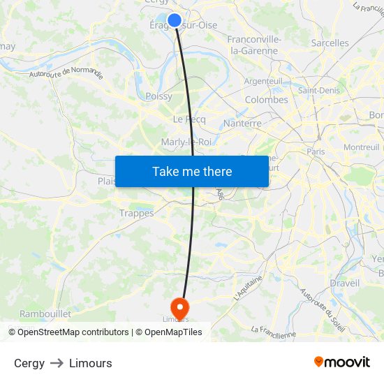Cergy to Limours map