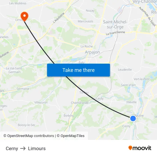 Cerny to Limours map
