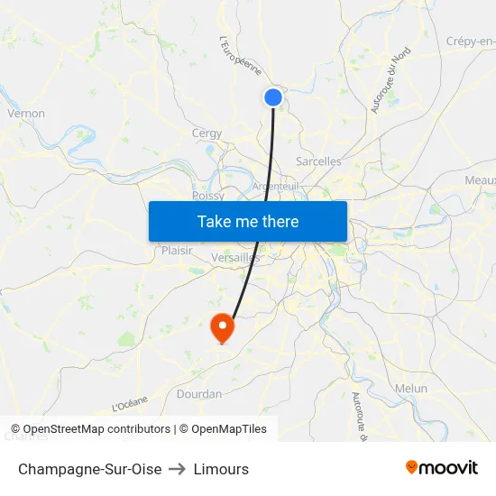 Champagne-Sur-Oise to Limours map
