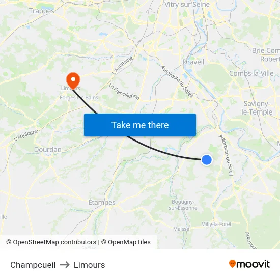 Champcueil to Limours map