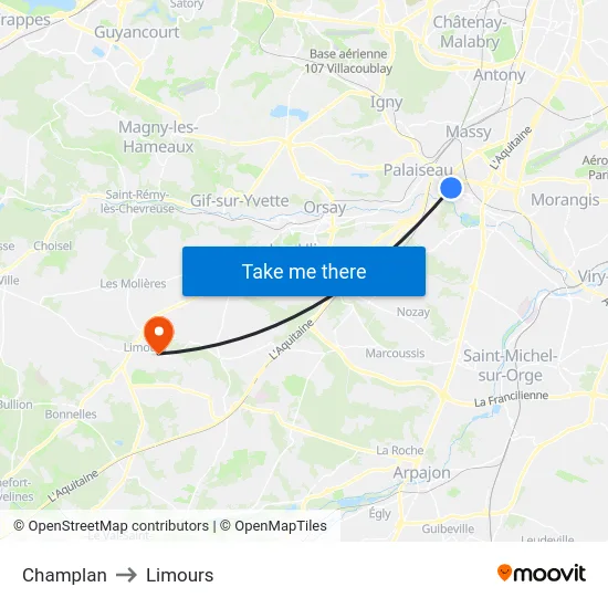 Champlan to Limours map