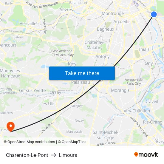 Charenton-Le-Pont to Limours map