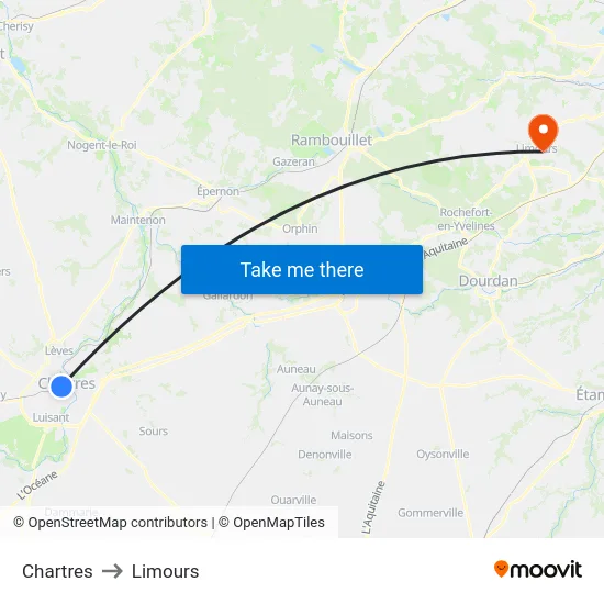 Chartres to Limours map