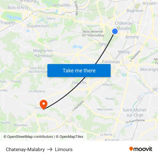 Chatenay-Malabry to Limours map