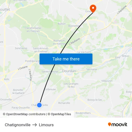 Chatignonville to Limours map