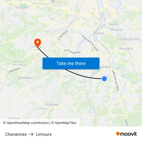 Chevannes to Limours map