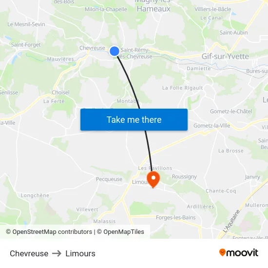Chevreuse to Limours map