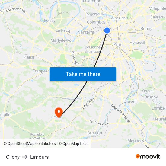 Clichy to Limours map