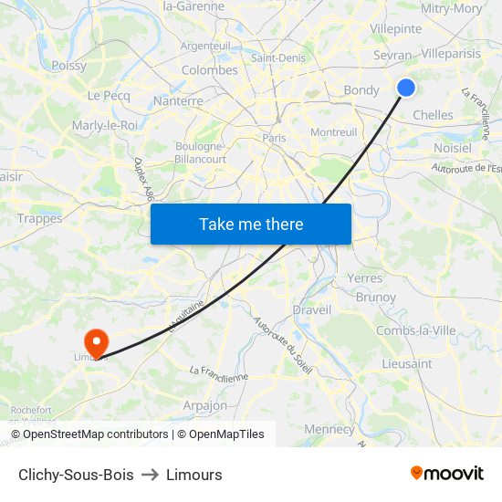 Clichy-Sous-Bois to Limours map