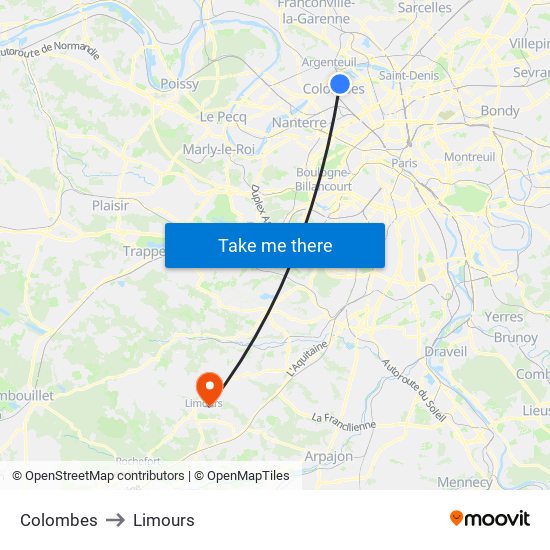 Colombes to Limours map