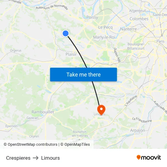 Crespieres to Limours map