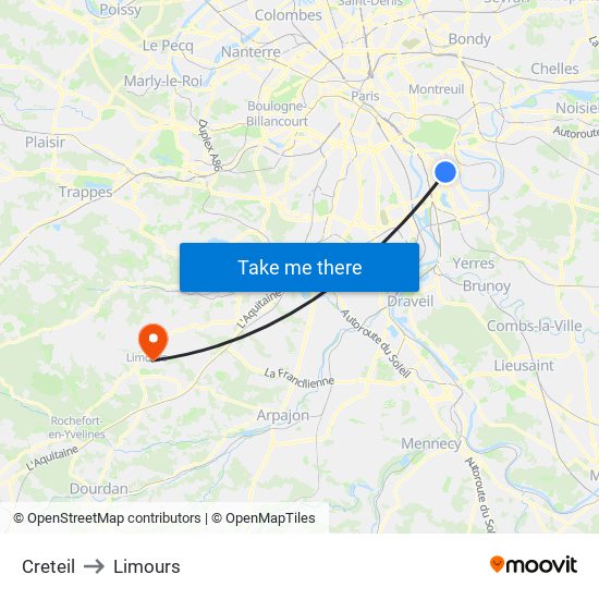 Creteil to Limours map