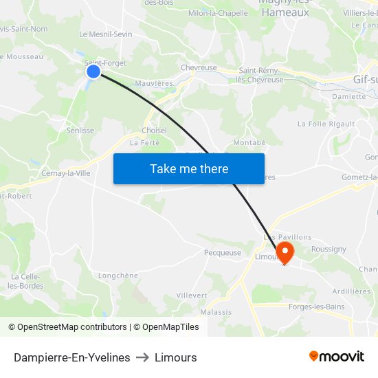Dampierre-En-Yvelines to Limours map