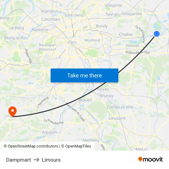 Dampmart to Limours map