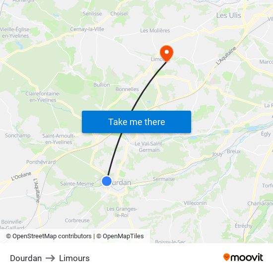 Dourdan to Limours map