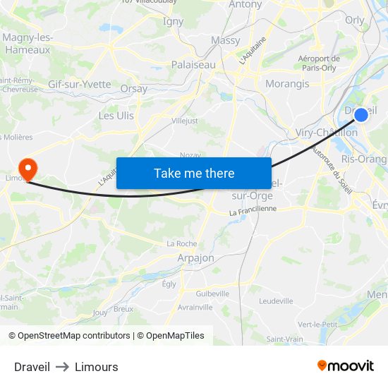 Draveil to Limours map
