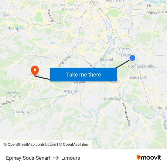 Epinay-Sous-Senart to Limours map