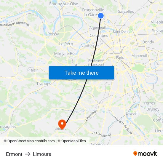Ermont to Limours map
