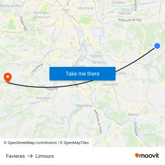 Favieres to Limours map