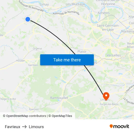 Favrieux to Limours map