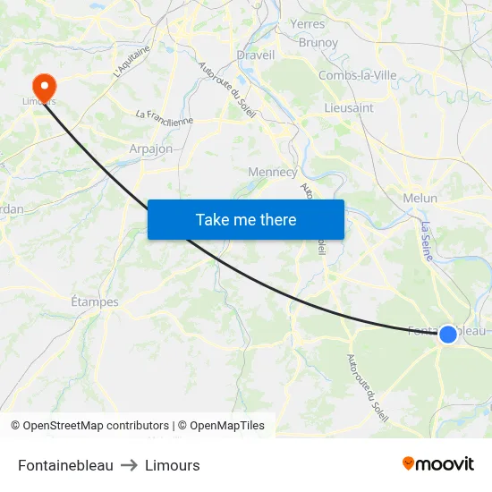 Fontainebleau to Limours map