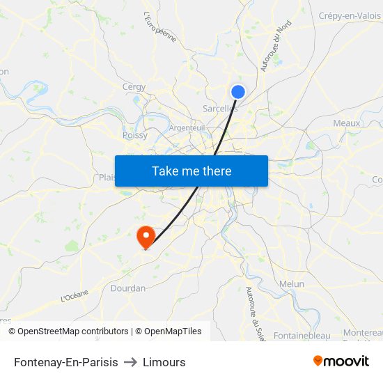 Fontenay-En-Parisis to Limours map
