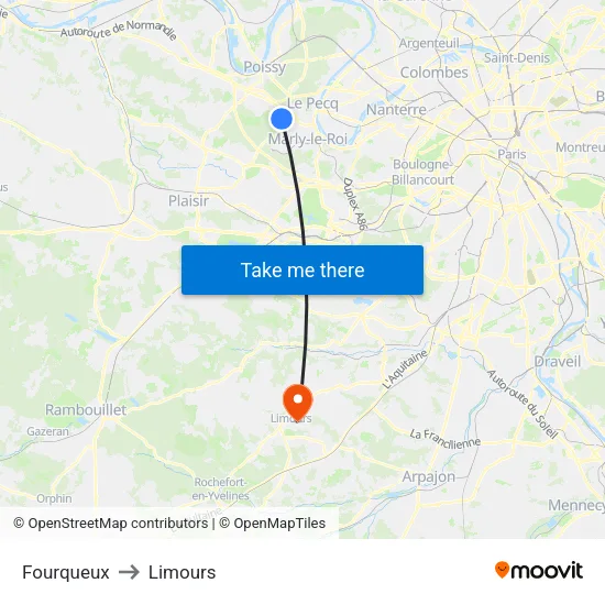 Fourqueux to Limours map
