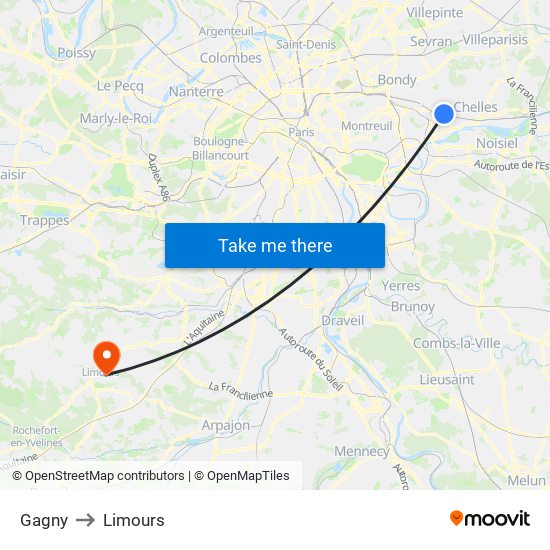 Gagny to Limours map