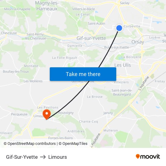 Gif-Sur-Yvette to Limours map