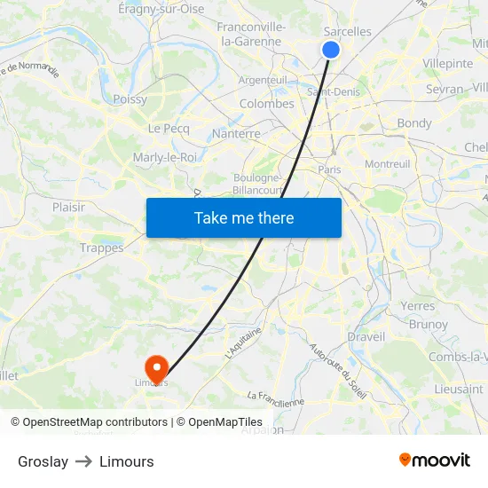 Groslay to Limours map