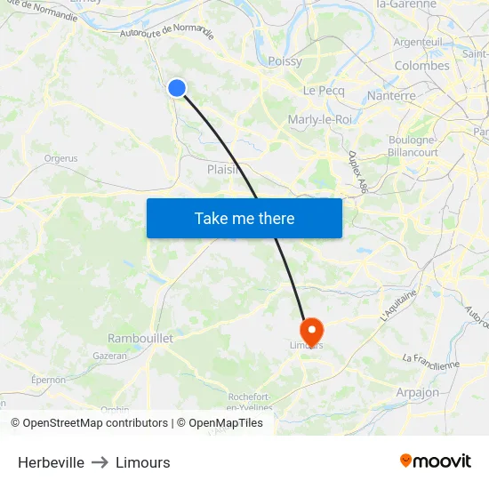 Herbeville to Limours map