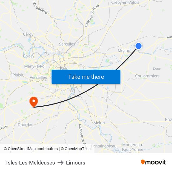 Isles-Les-Meldeuses to Limours map