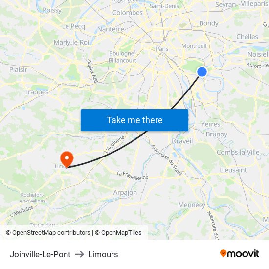 Joinville-Le-Pont to Limours map