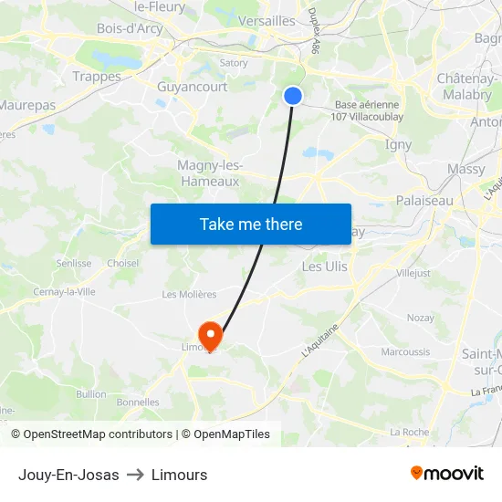 Jouy-En-Josas to Limours map