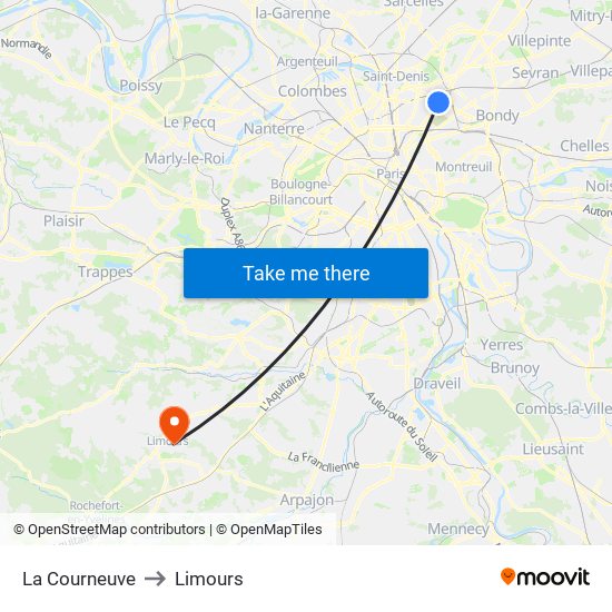 La Courneuve to Limours map